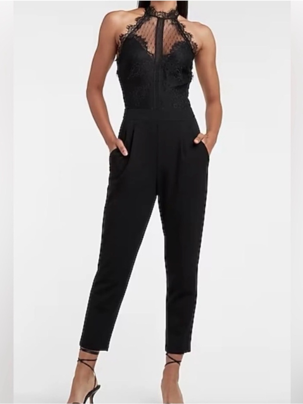 Express Black Lace Halter Jumpsuit